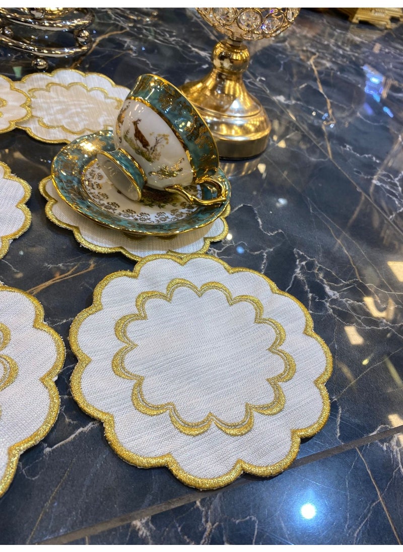 Bonny Home Galaxy Gold 6-Piece Cocktail Coffee Presentation Napkin Maraş Work Silver Embroidery Presentation Napkin  - Image 2