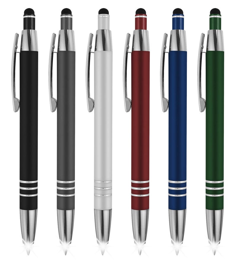 SyPen 3 in 1 Multi-Function Soft Touch Pen with Light for Pilots, Nurses, Doctors Etc .Lighted Tip Pen LED Night Writer Flashlight+Stylus for Touchscreen Devices+Ballpoint Pen, Multi-Color, Pack of 6 - Image 1