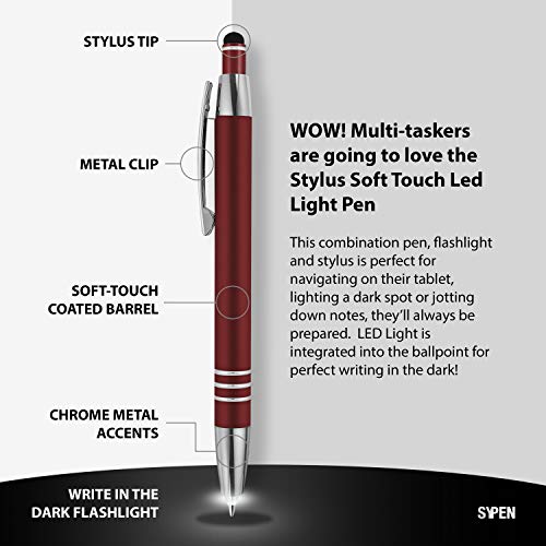 SyPen 3 in 1 Multi-Function Soft Touch Pen with Light for Pilots, Nurses, Doctors Etc .Lighted Tip Pen LED Night Writer Flashlight+Stylus for Touchscreen Devices+Ballpoint Pen, Multi-Color, Pack of 6 - Image 4