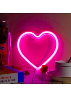 هوكور لافتة نيون على شكل قلب، مصباح LED يعمل بالبطارية او يعمل بمنفذ USB، مصباح زينة للطاولة والجدار كهدية عيد الام وغرفة البنات وحفلات الزفاف واعياد الميلاد وديكور المنزل (بينك)  - Image 1