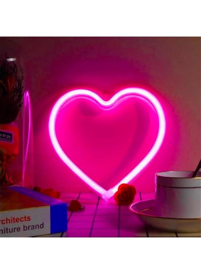 هوكور لافتة نيون على شكل قلب، مصباح LED يعمل بالبطارية او يعمل بمنفذ USB، مصباح زينة للطاولة والجدار كهدية عيد الام وغرفة البنات وحفلات الزفاف واعياد الميلاد وديكور المنزل (بينك)  - Image 1