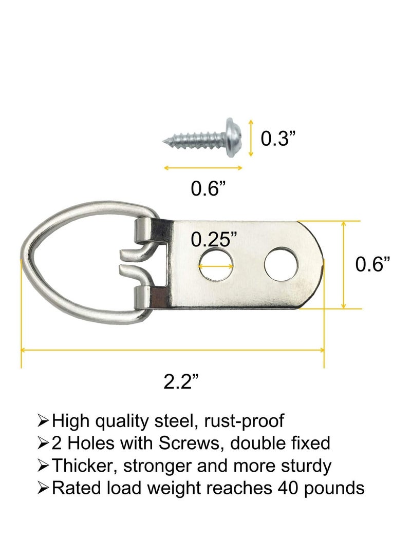 SOLARAE Premium Heavy-Duty Picture Hanging Hooks with Screws - Set of 100 D-Ring Hooks for Artwork, Clocks, Paintings, and Mirrors - Image 3