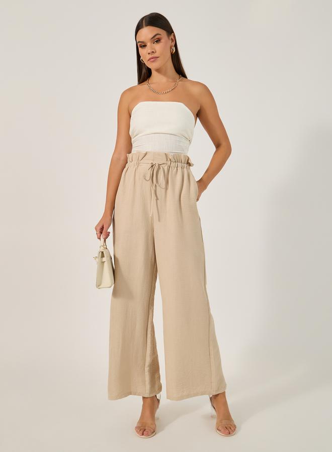 Styli Mid Rise Wide Leg Pants with Drawstring  - Image 1