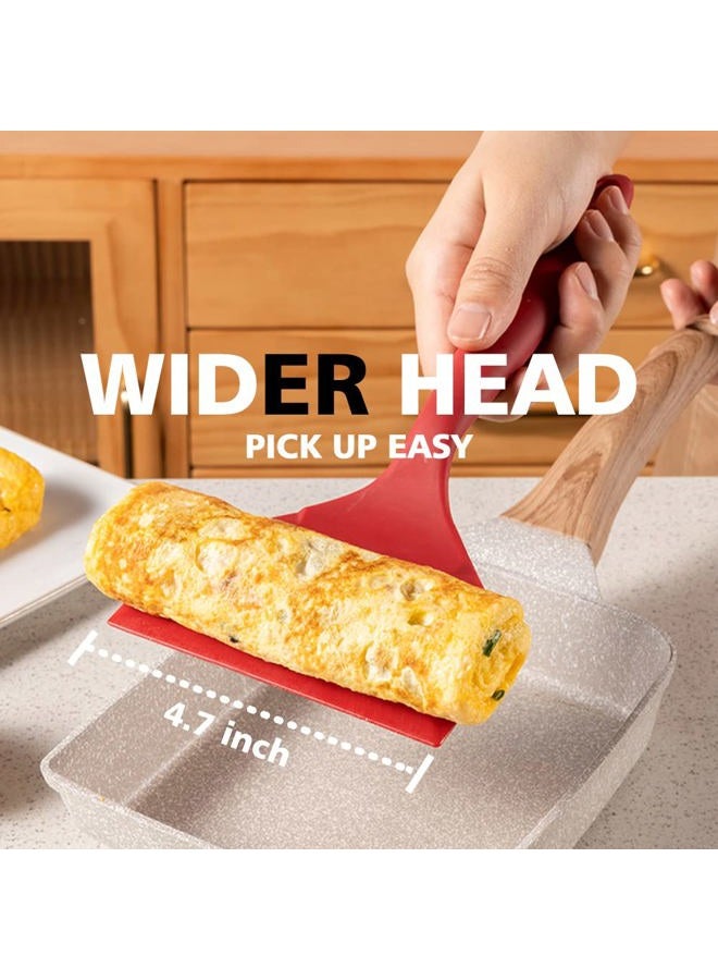 LISOS Silicone Tamagoyaki Spatula Japanese Omelette Spatula Wide Silicone Pancake Spatula Nonstick Heat-Resistant Pancake Shovel for Egg, Fish, Burgers, Steak and Pizza，Red - Image 5