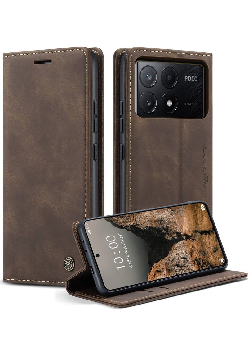 CaseMe For Xiaomi Poco X6 Pro Cover, Magnetic Adsorption Full Body Shockproof Protective Flip Cover, PU Leather Hidden Stand Wallet Case - Image 1