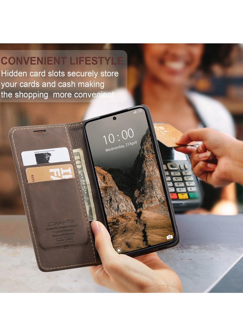 CaseMe For Xiaomi Poco X6 Pro Cover, Magnetic Adsorption Full Body Shockproof Protective Flip Cover, PU Leather Hidden Stand Wallet Case - Image 4