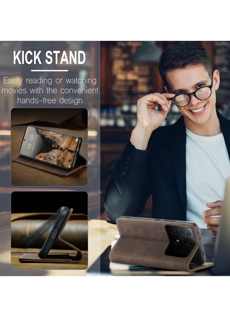 CaseMe For Xiaomi Poco X6 Pro Cover, Magnetic Adsorption Full Body Shockproof Protective Flip Cover, PU Leather Hidden Stand Wallet Case - Image 5