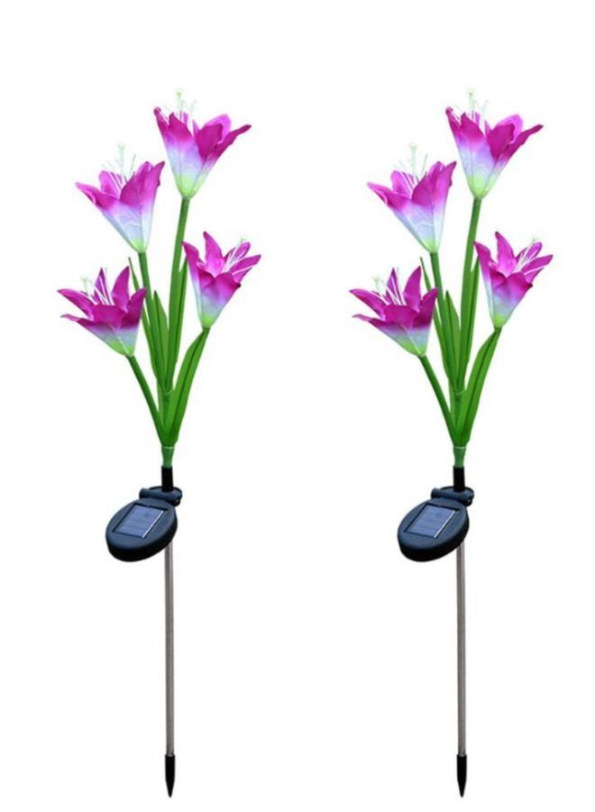 2 pcs Beautiful Romantic Waterproof Solar Powered LED Simulation Lily Flower Light Lamp Landscape Lighting With Stake For Outdoor Garden Yard Lawn Path Balcony Party Decoration, Violet - Image 1
