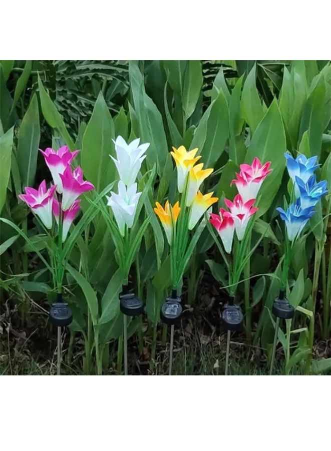 2 pcs Beautiful Romantic Waterproof Solar Powered LED Simulation Lily Flower Light Lamp Landscape Lighting With Stake For Outdoor Garden Yard Lawn Path Balcony Party Decoration, Violet - Image 3