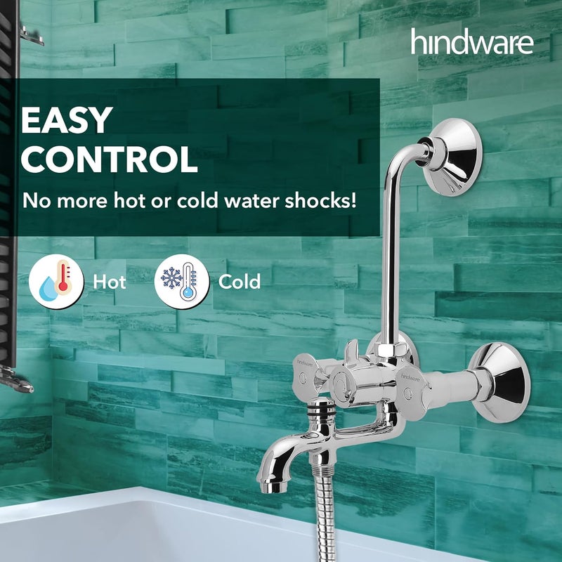Hindware Lyra F920039CP 3in1 Brass Wall Mixer for Bathroom Chrome Finish - Image 2