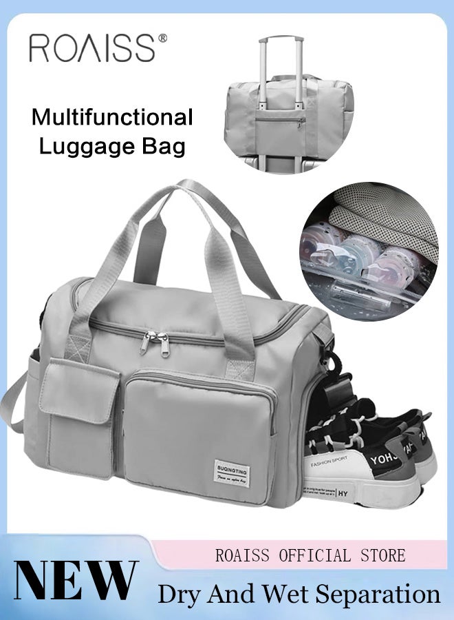 roaiss Large Capacity Duffle Bag with Shoe Compartment, Multifunctional Overnight Bag with Zip Closure, Waterproof Multi-pocket Travel Bag, Dry and Wet Separation Gym Bag, Ideal for Travel, Swimming, Gym and Outdoor Activities - Image 2