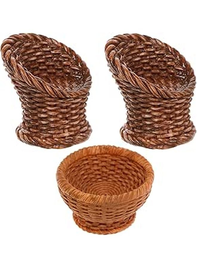 Miniature Wicker Basket And Chair Set 3Pcs Dollhouse Furniture Accessories - Image 1