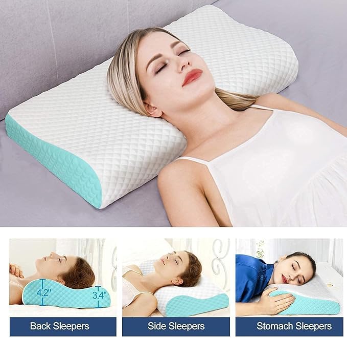 MASHUR FAB Memory Foam Pillow Contour Cervical Orthopedic Memory Foam Pillows Supports Neck Pain and Shoulder Pain for Sleeping Ergonomic Cervical Pillow Neck Support Pillow for Side 1 Sky - Image 2