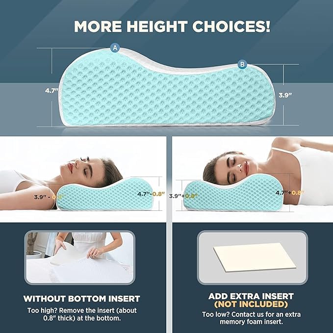 MASHUR FAB Memory Foam Pillow Contour Cervical Orthopedic Memory Foam Pillows Supports Neck Pain and Shoulder Pain for Sleeping Ergonomic Cervical Pillow Neck Support Pillow for Side 1 Sky - Image 5
