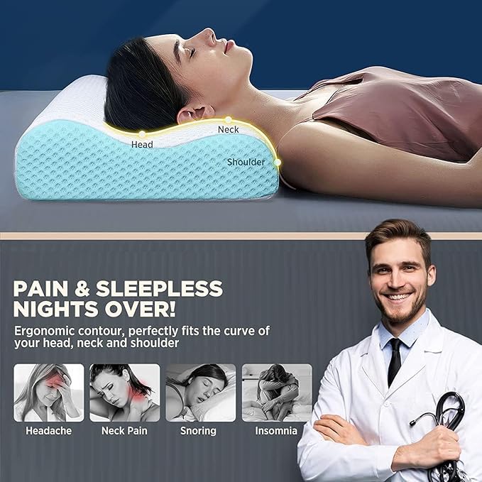 MASHUR FAB Memory Foam Pillow Contour Cervical Orthopedic Memory Foam Pillows Supports Neck Pain and Shoulder Pain for Sleeping Ergonomic Cervical Pillow Neck Support Pillow for Side 1 Sky - Image 3