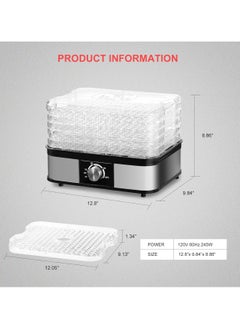 ماركة غير محددة آلة تجفيف الطعام خالية من مادة BPA، 5 صواني مع مؤقت رقمي والتحكم في درجة الحرارة للفواكه والخضروات واللحوم ولحم البقر المتشنج ونظام دوران الهواء الساخن بزاوية 360 درجة، و5 صواني تجفيف قابلة للتكديس  - Image 3