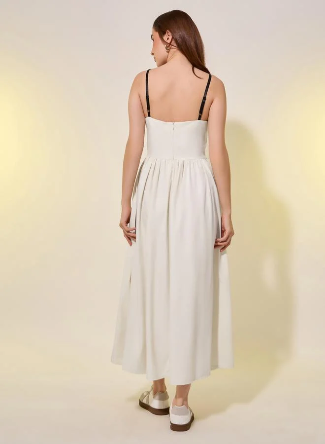 تايك تو Embroidered Strappy A-Line Midi Dress