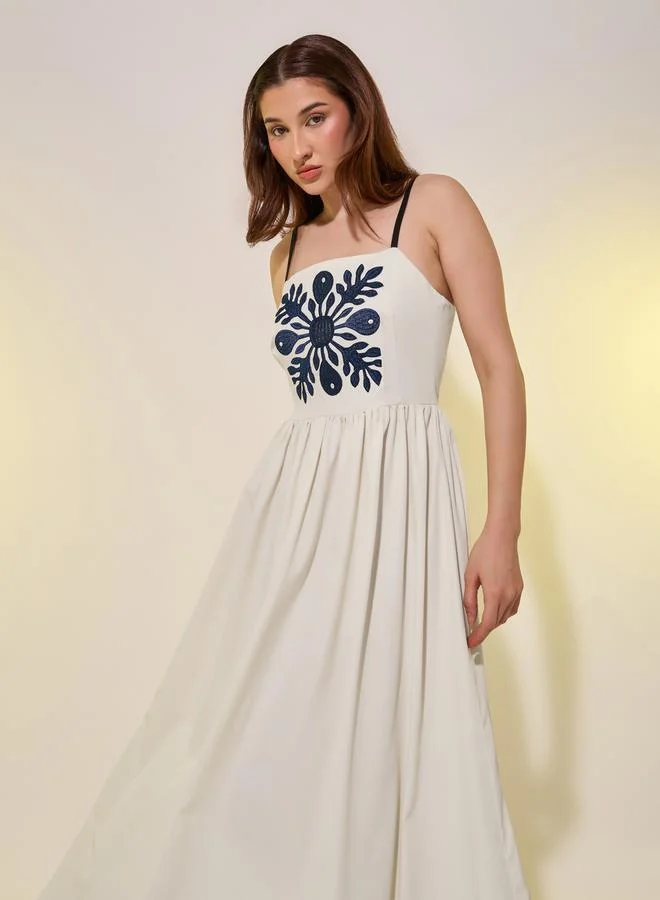 تايك تو Embroidered Strappy A-Line Midi Dress