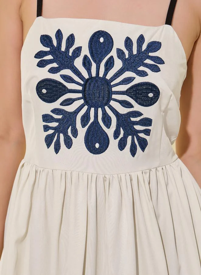 تايك تو Embroidered Strappy A-Line Midi Dress