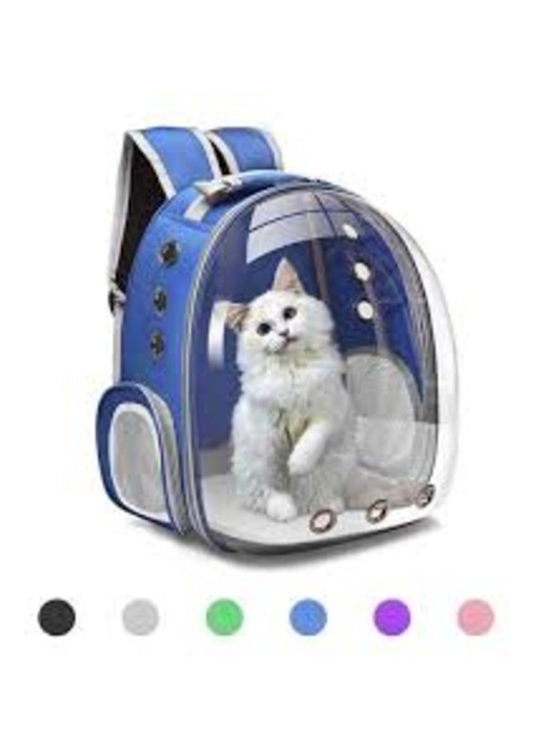 eBasket Pet Cat Puppy Carrier Backpack Breathable Outdoor Travel Transparent Design (Blue) - Image 1