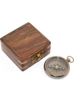 Hediyesahibi Personalized Wooden Boxed Brass Compass Ksk2104 