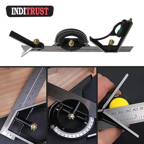 Inditrust 12" 300mm Sprit Level Combination Square with GLOVES Protractor Iron Cast Tri- Square Angle Ruler Machinist Measuring Tool Set - Multicolor - Image 3