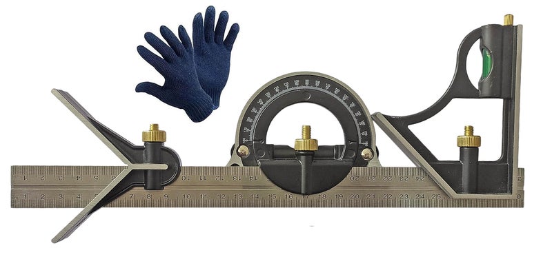 Inditrust 12" 300mm Sprit Level Combination Square with GLOVES Protractor Iron Cast Tri- Square Angle Ruler Machinist Measuring Tool Set - Multicolor - Image 1