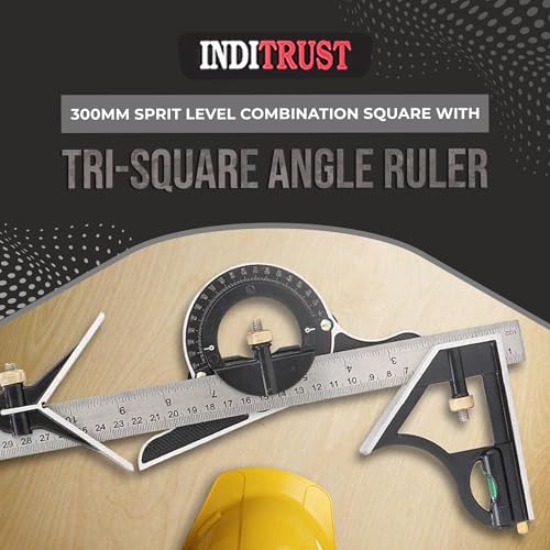 Inditrust 12" 300mm Sprit Level Combination Square with GLOVES Protractor Iron Cast Tri- Square Angle Ruler Machinist Measuring Tool Set - Multicolor - Image 2