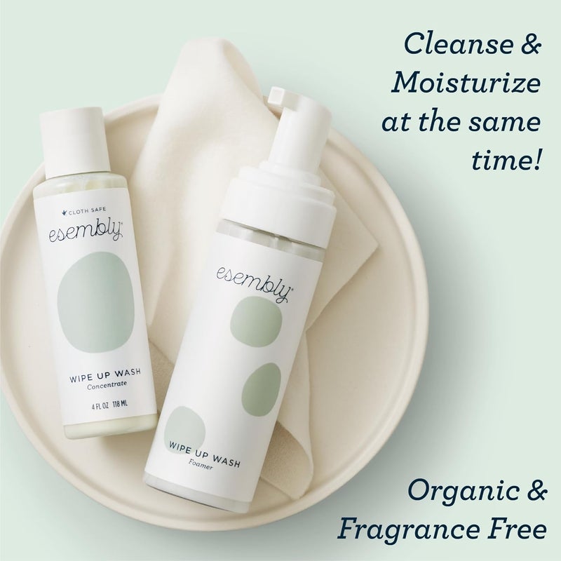 Esembly Wipe Up Wash Bundle, Organic No-Rinse Foaming Solution for Reusable Baby Cloth - Fragrance Free - Includes Refillable Foamer Bottle and 8oz Concentrate - Image 2