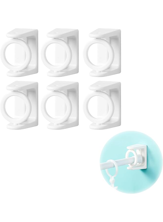 erorex 6Pcs Self-Adhesive Curtain Rod Holders,360° Rotating Ring Curtain Rod Brackets,No Drilling Nail Free Adjustable Curtain Rod Hooks,Curtain Hangers for Bathroom Kitchen Home Bathroom Hotel-White  - Image 1
