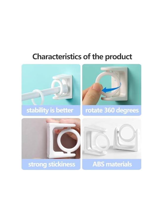 erorex 6Pcs Self-Adhesive Curtain Rod Holders,360° Rotating Ring Curtain Rod Brackets,No Drilling Nail Free Adjustable Curtain Rod Hooks,Curtain Hangers for Bathroom Kitchen Home Bathroom Hotel-White  - Image 2