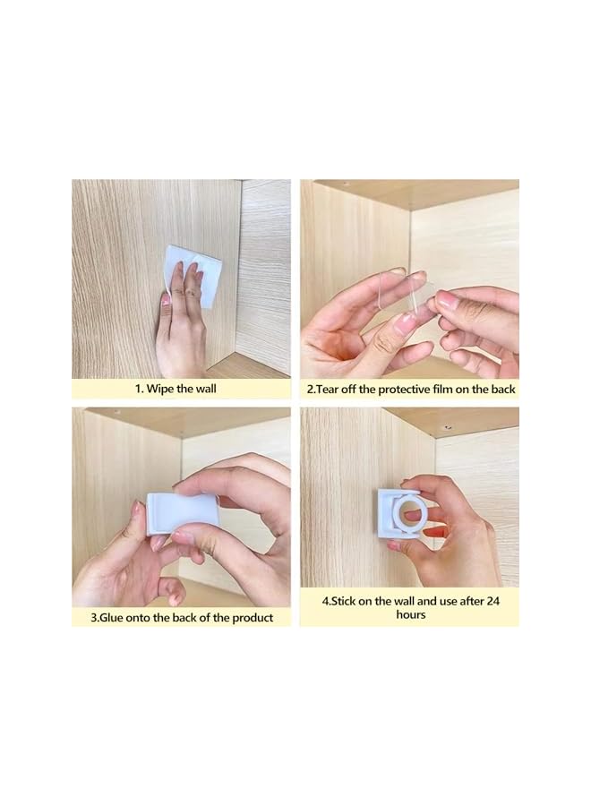 erorex 6Pcs Self-Adhesive Curtain Rod Holders,360° Rotating Ring Curtain Rod Brackets,No Drilling Nail Free Adjustable Curtain Rod Hooks,Curtain Hangers for Bathroom Kitchen Home Bathroom Hotel-White  - Image 5