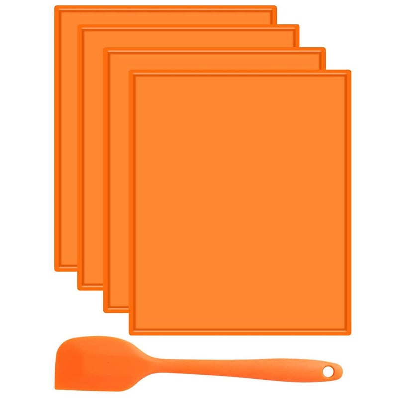 4pcs Silicone Dehydrator Mats with Edge NonStick Dehydrator Sheets Multifunctional Food Fruit Dehydrator Trays Baking Mats with Silicone Scraper for Making Fruit Leather Vegetables Herbs