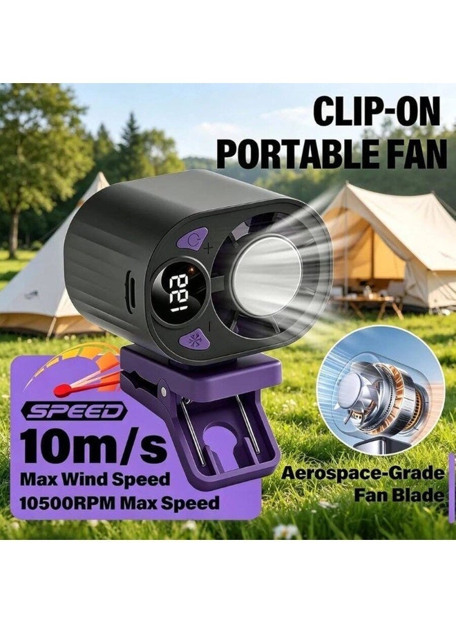 BlueFire, Car Clip On Fan with LED Display – Black Portable Bladeless Fan | 360° Rotatable Personal Cooling Fan | Multi-Speed Quiet Air Circulator | Rechargeable Mini Fan for Car, Camping, Hiking - Image 3