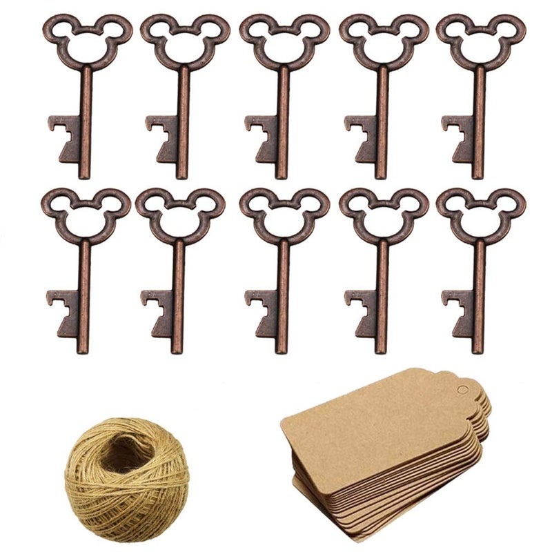 XONOR 50Pcs Vintage Skeleton Key Bottle Openers with 50pcs Escort Card Tag and Twine for Wedding Party Favors Rustic Decoration (Copper) - Image 1