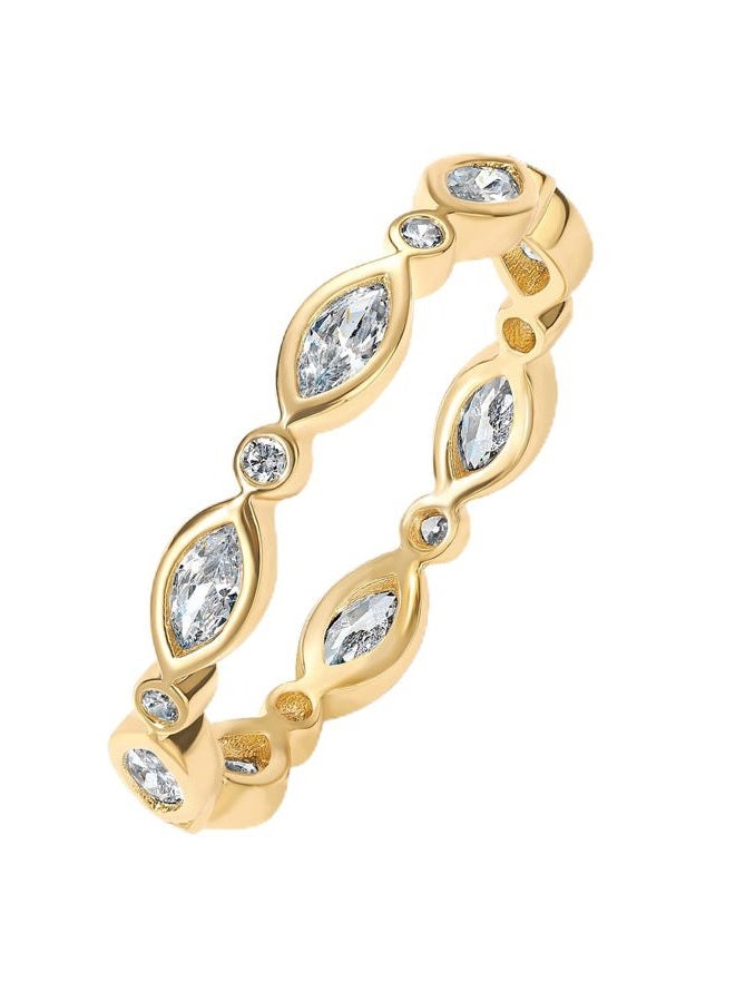 PAVOI 14K Yellow Gold Plated Cubic Zirconia Stackable Ring | Marquise Eternity Band For Women | Plated Gold Stacking Ring | Size 9 - Image 1