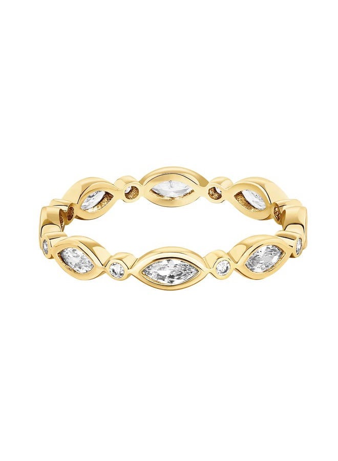 PAVOI 14K Yellow Gold Plated Cubic Zirconia Stackable Ring | Marquise Eternity Band For Women | Plated Gold Stacking Ring | Size 9 - Image 3
