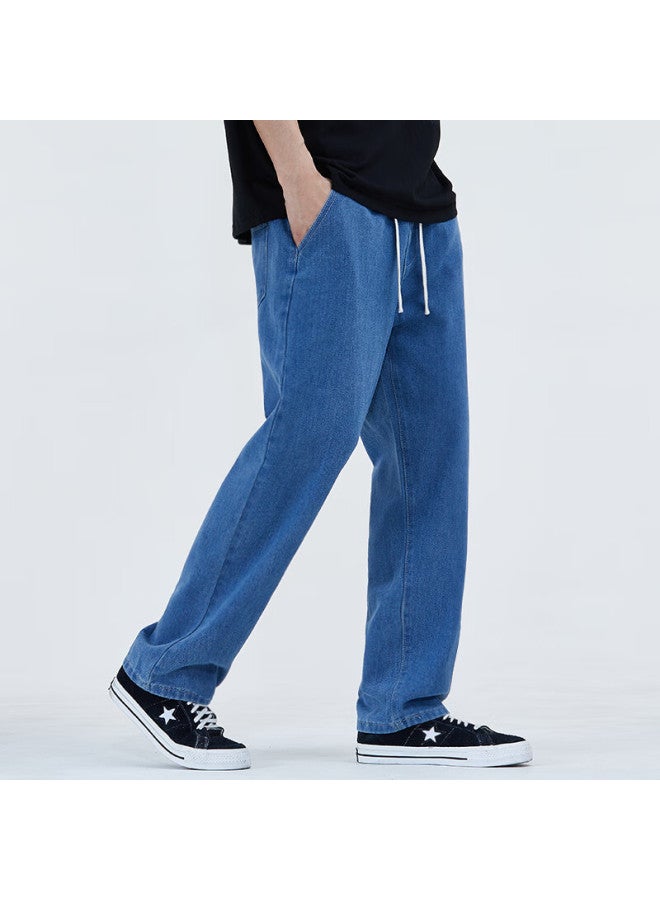 Vancamel Men's Loose Straight-leg Casual Jeans, Korean Style, Draping Wide-leg Cropped Pants, Men's Denim Trousers, Dark Blue, 2XL - Image 4