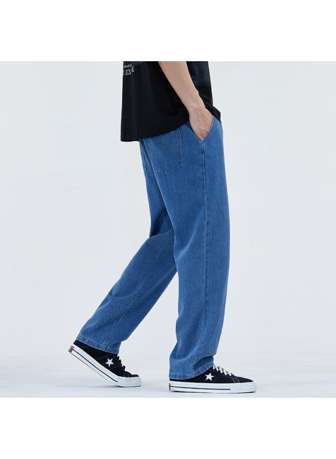 Vancamel Men's Loose Straight-leg Casual Jeans, Korean Style, Draping Wide-leg Cropped Pants, Men's Denim Trousers, Dark Blue, 2XL - Image 3