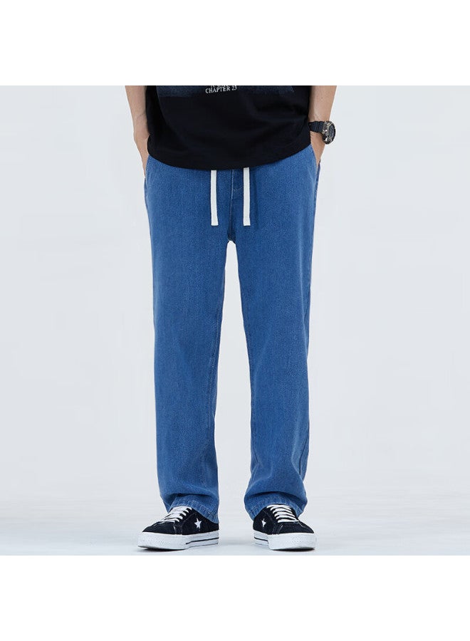 Vancamel Men's Loose Straight-leg Casual Jeans, Korean Style, Draping Wide-leg Cropped Pants, Men's Denim Trousers, Dark Blue, 2XL - Image 2