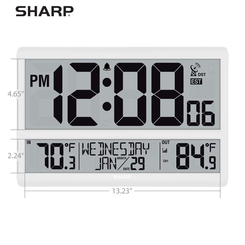 Sharp Atomic Clock - Never Needs Setting! â€“Easy to Read Numbers - Indoor/Outdoor Temperature, Wireless Outdoor Sensor - Battery Powered - Easy Set-Up (4" Numbers) - Image 5