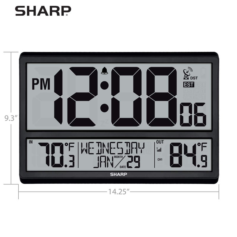 Sharp Atomic Clock - Never Needs Setting! â€“Easy to Read Numbers - Indoor/Outdoor Temperature, Wireless Outdoor Sensor - Battery Powered - Easy Set-Up (4" Numbers) - Image 4
