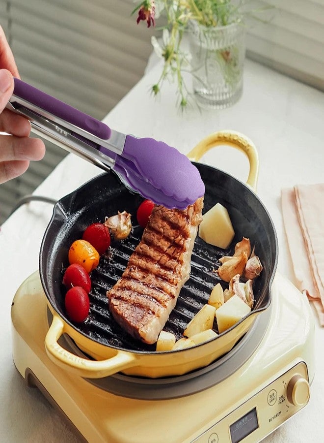 Septe 7Inch Mini Silicone Kitchen Tongs for serving food, Small Serving Tongs with Silicone Tips, Set of 3 (Purple) - Image 3