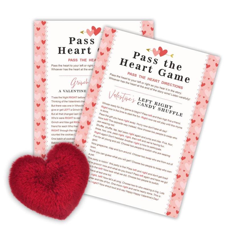NYCTUG Valentine's Day Pass The Heart Game, 2 Left Right Story & A Fluffy Heart for Classroom, Valentine's Day Party Games & Supplies - A01 - Image 1