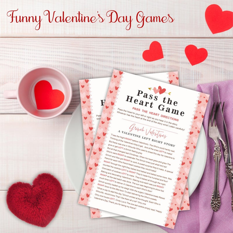 NYCTUG Valentine's Day Pass The Heart Game, 2 Left Right Story & A Fluffy Heart for Classroom, Valentine's Day Party Games & Supplies - A01 - Image 3