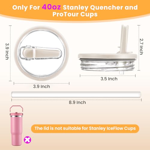 ANTAND 40oz Flip Straw Leak Proof Lid for Stanley H2.0 Quencher Protour Tumbler, 2 Pack Spill Proof Lid Replacement Straw Cover Top for 40 OZ Stanley Cup Accessories (RoseRed, RoseRed) - Image 3