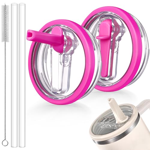 ANTAND 40oz Flip Straw Leak Proof Lid for Stanley H2.0 Quencher Protour Tumbler, 2 Pack Spill Proof Lid Replacement Straw Cover Top for 40 OZ Stanley Cup Accessories (RoseRed, RoseRed) - Image 1