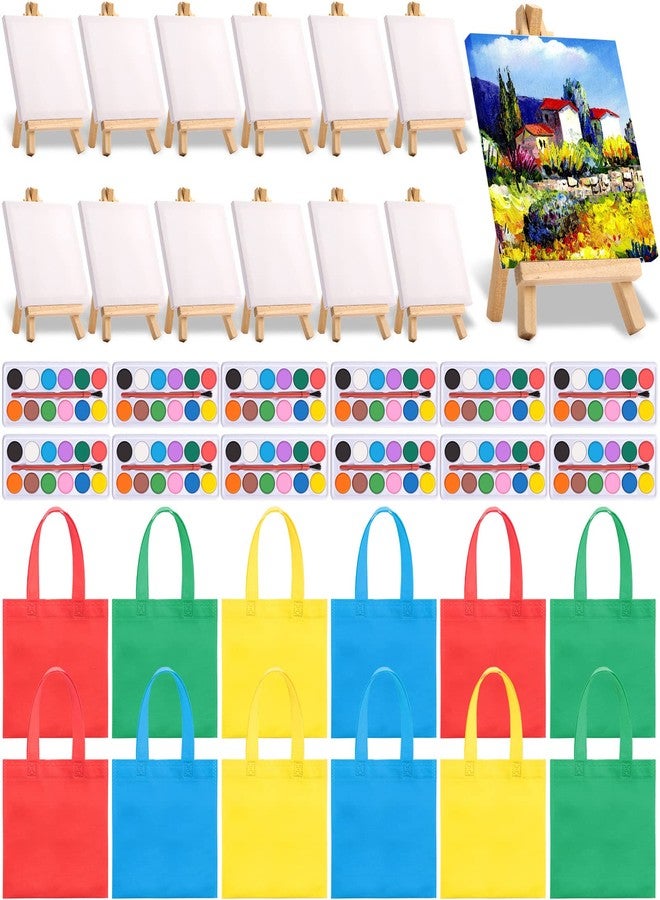 Teling 24 Sets 72 Pcs Mini Canvas Easel and Watercolor Paint Set 4 x 4 Inch Canvases for Painting Kids Art Non Woven Bags Washable Watercolors Kids Drawing Set for Birthday Art Party Favors Supplies - Image 1
