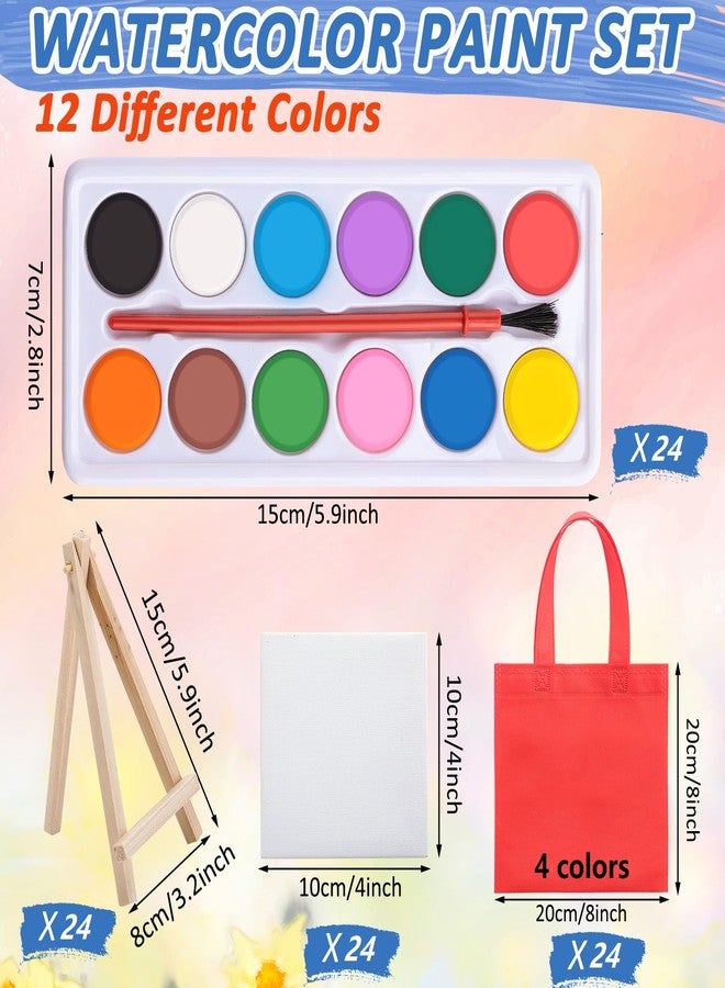 Teling 24 Sets 72 Pcs Mini Canvas Easel and Watercolor Paint Set 4 x 4 Inch Canvases for Painting Kids Art Non Woven Bags Washable Watercolors Kids Drawing Set for Birthday Art Party Favors Supplies - Image 2