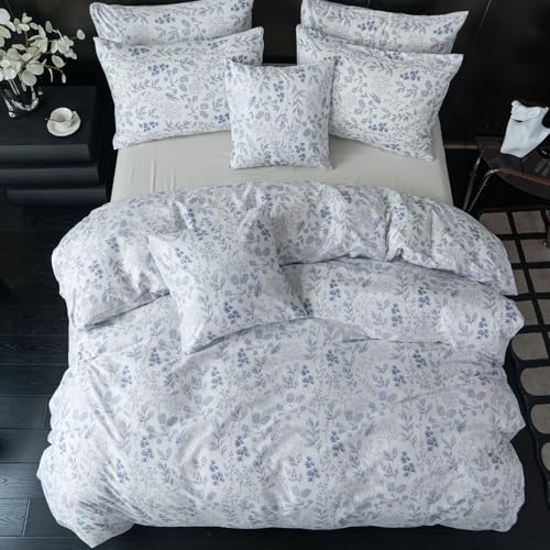 TISPLR King Size Floral Comforter Set 3 Pieces Soft Chic Garden Style Blue Print Lightweight Botanical Flower Comforter Set for All Seasons 1 Comforter and 2 Pillowcases - Image 3